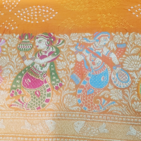 Bandhani Saree (Katan-Kanchipurum Style) Human Figures! Brand new! - Picture 7 of 16